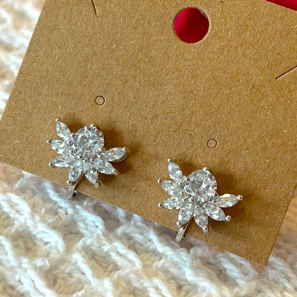 New! Silver Diamond Clip On Earrings - Picture 8 of 9